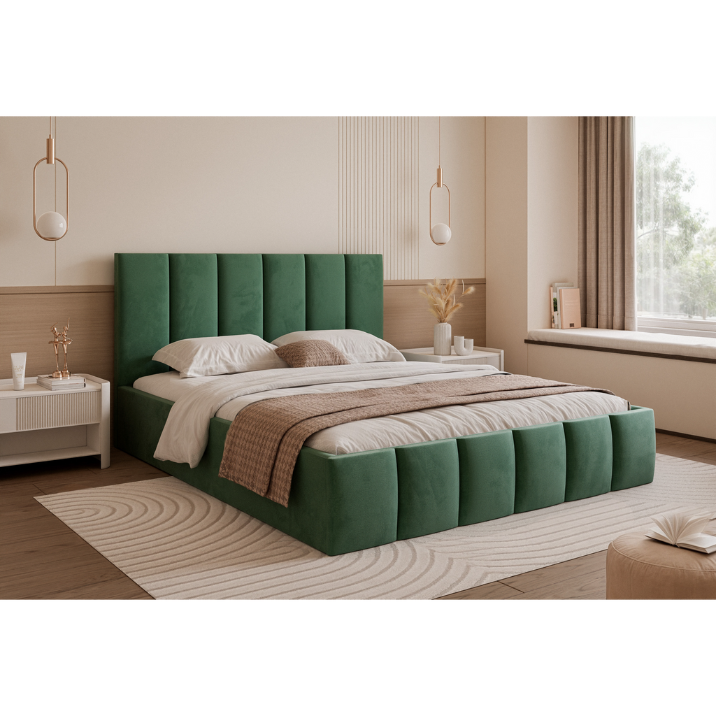 Łóżko tapicerowane LUNERA PANEL SOFT 120–200x200 z wysokim zagłówkiem