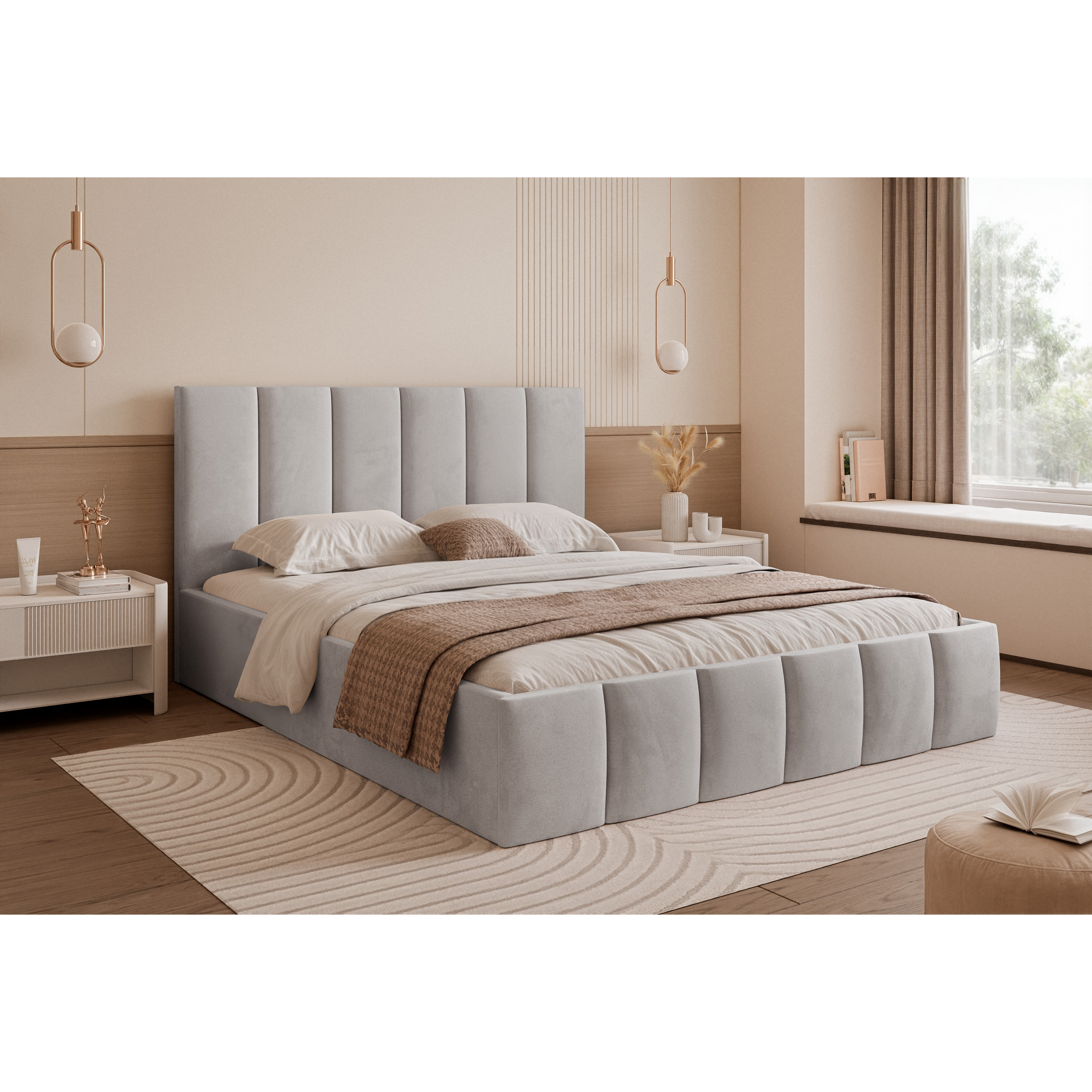 Łóżko tapicerowane LUNERA PANEL SOFT 120–200x200 z wysokim zagłówkiem