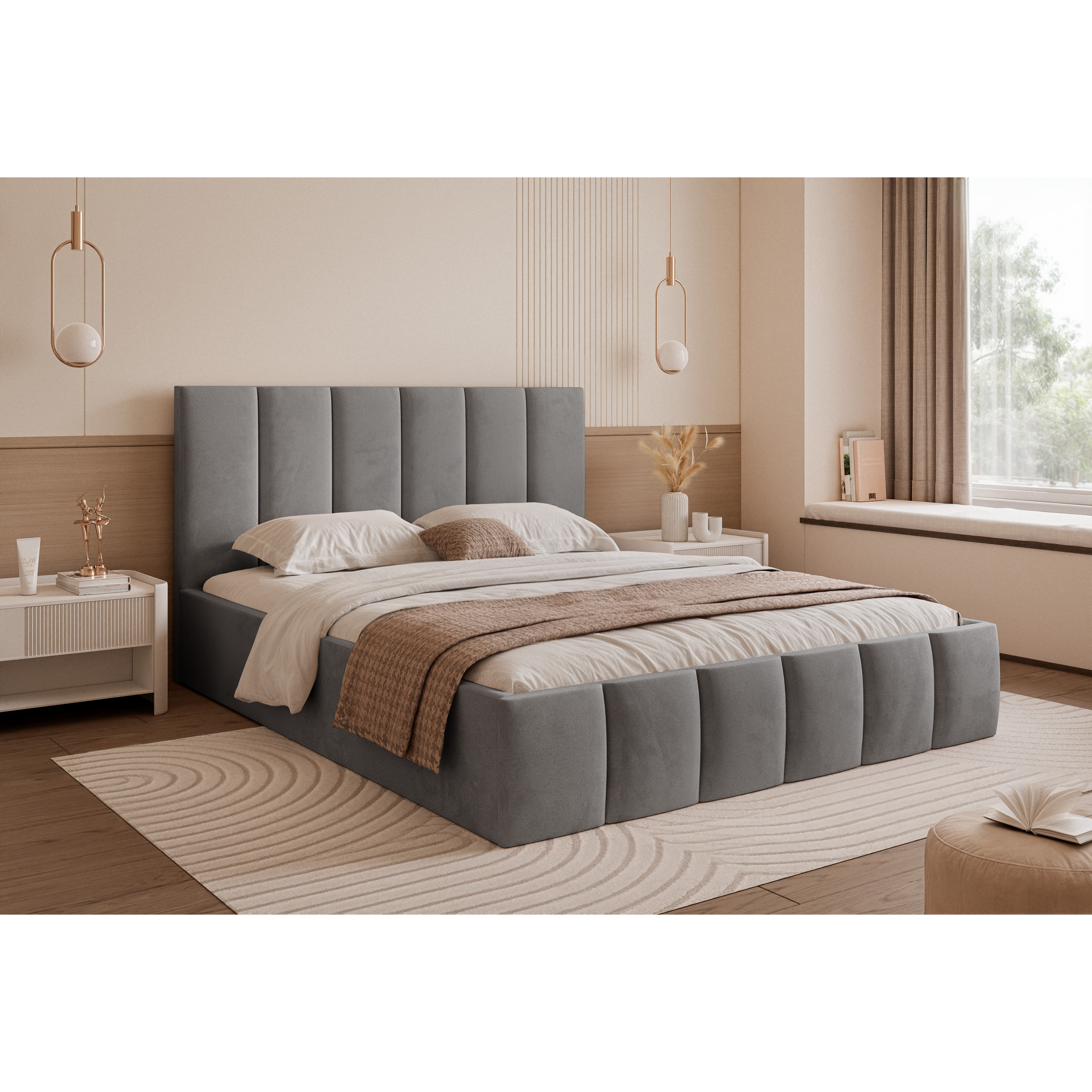 Łóżko tapicerowane LUNERA PANEL SOFT 120–200x200 z wysokim zagłówkiem