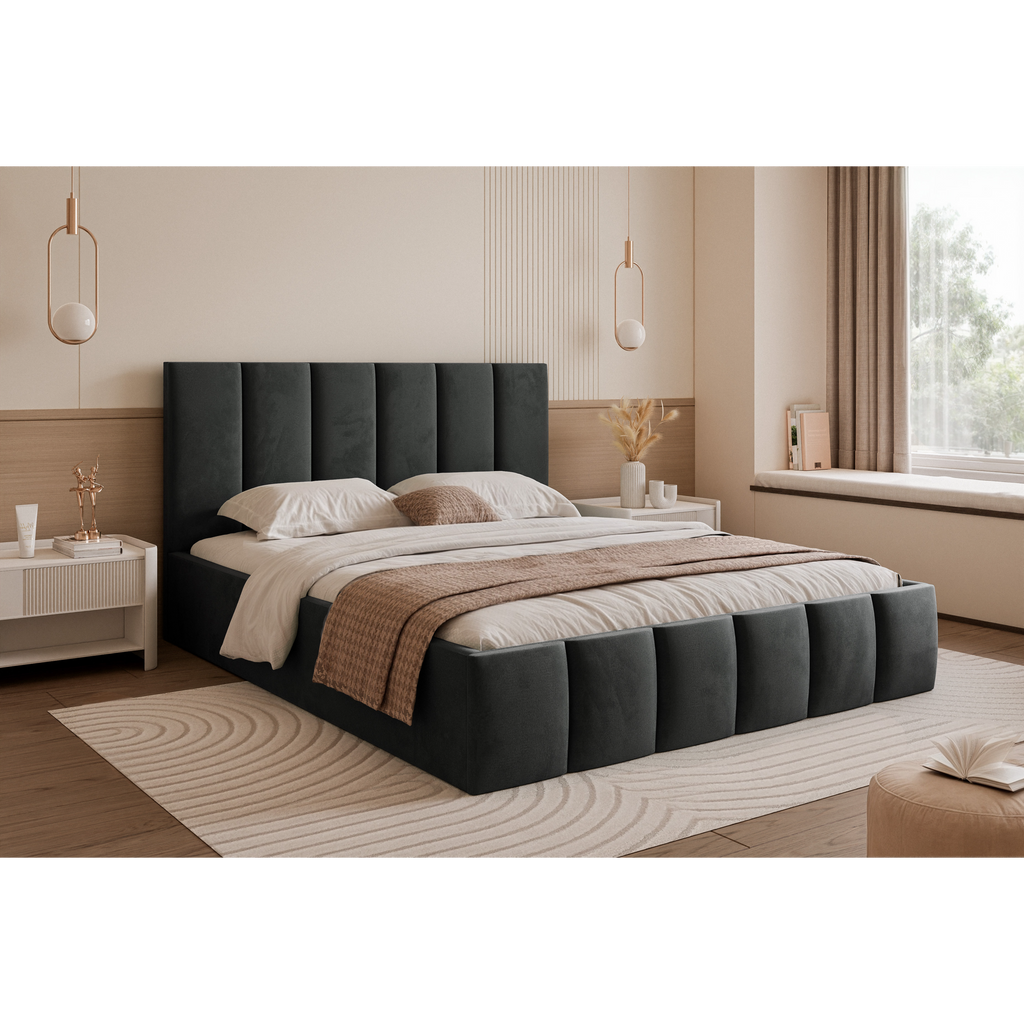 Łóżko tapicerowane LUNERA PANEL SOFT 120–200x200 z wysokim zagłówkiem