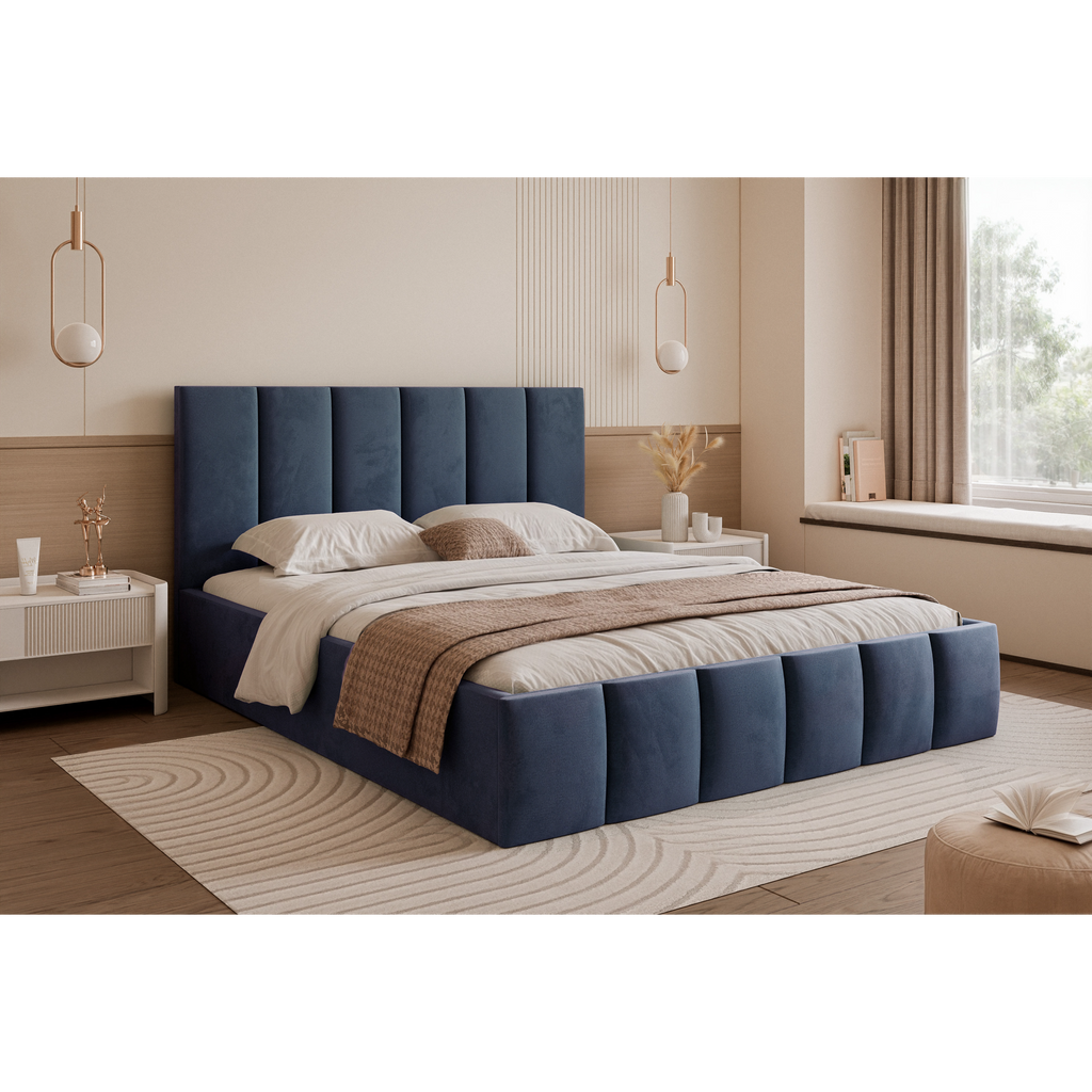 Łóżko tapicerowane LUNERA PANEL SOFT 120–200x200 z wysokim zagłówkiem
