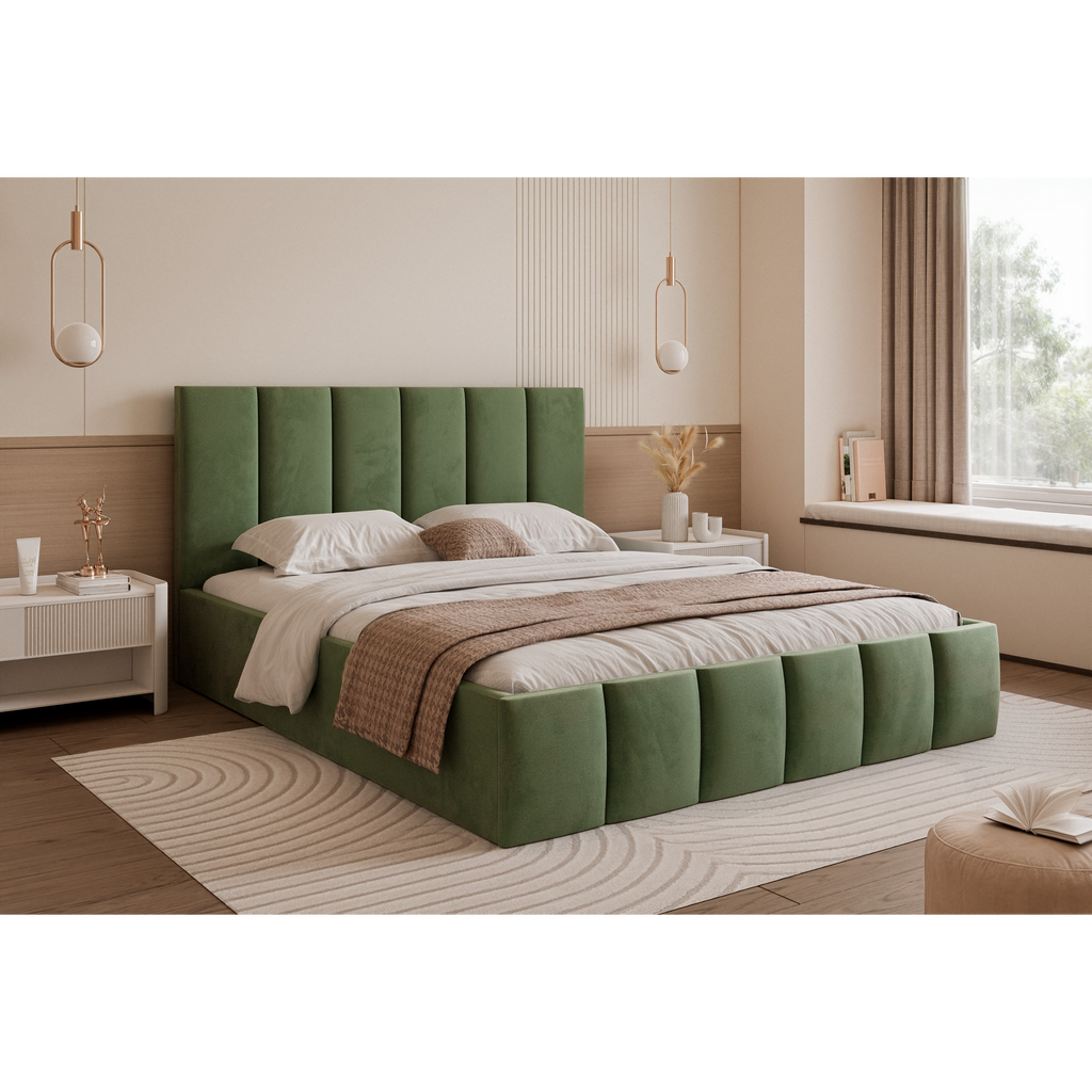 Łóżko tapicerowane LUNERA PANEL SOFT 120–200x200 z wysokim zagłówkiem