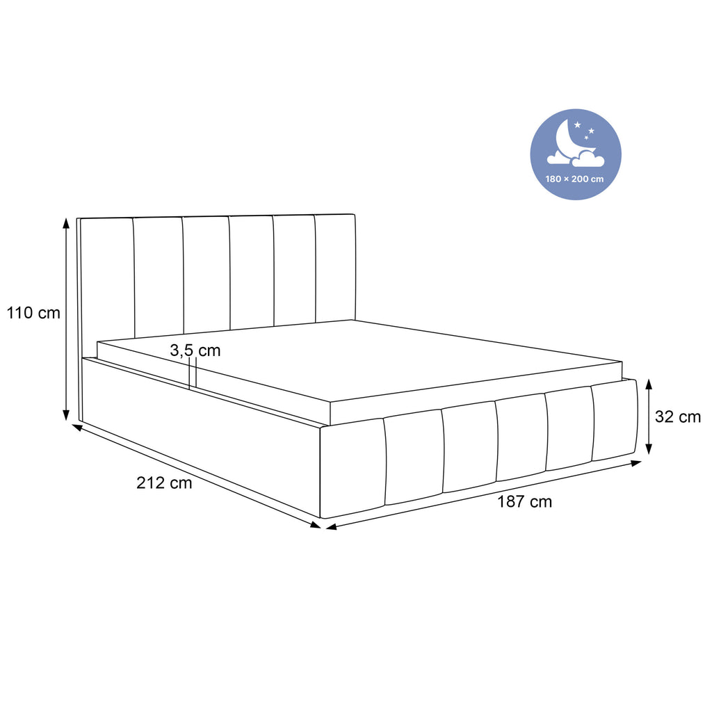 Łóżko tapicerowane LUNERA PANEL SOFT 120–200x200 z wysokim zagłówkiem
