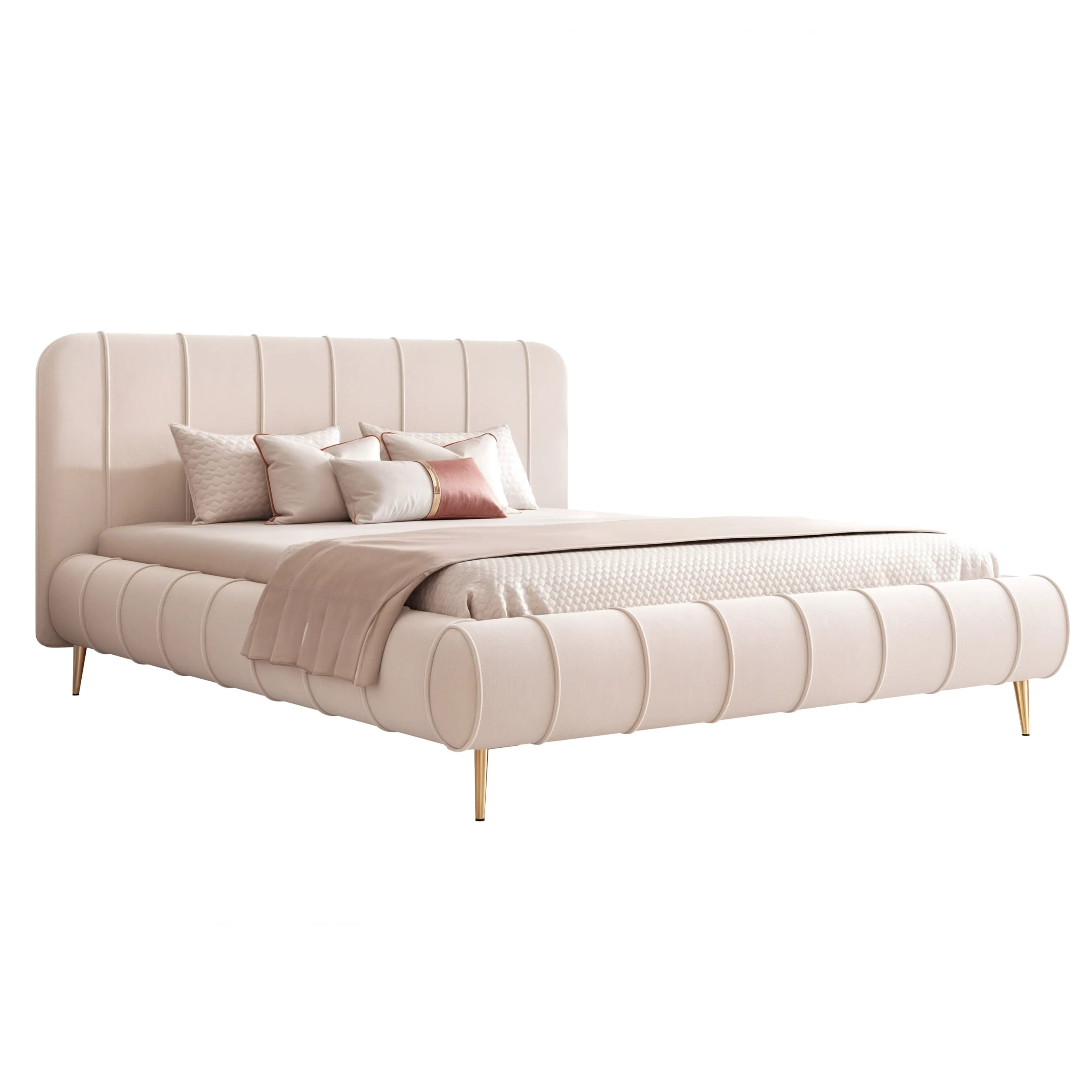 Łóżko tapicerowane LUMIÈRE Roll SLIM na nóżkach - Tkanina Dream Velvet