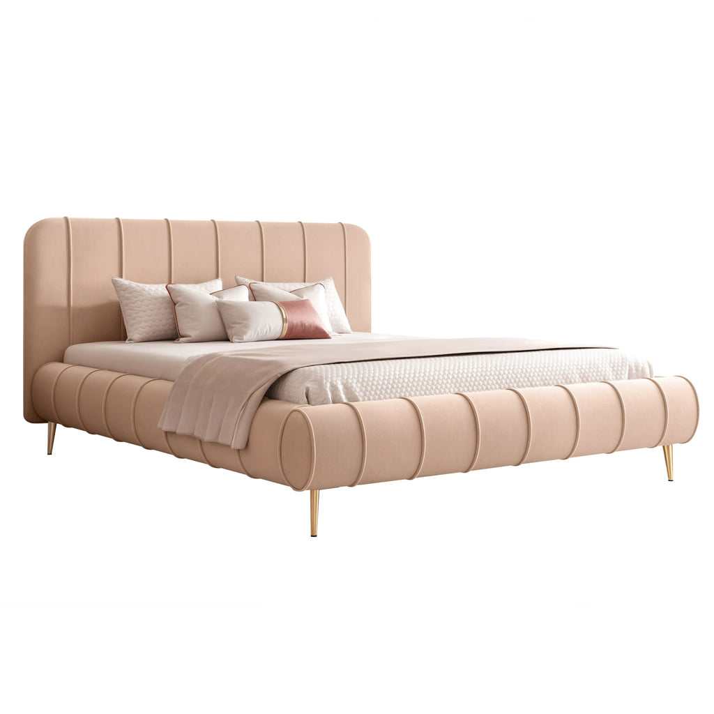 Łóżko tapicerowane LUMIÈRE Roll SLIM na nóżkach - Tkanina Dream Velvet