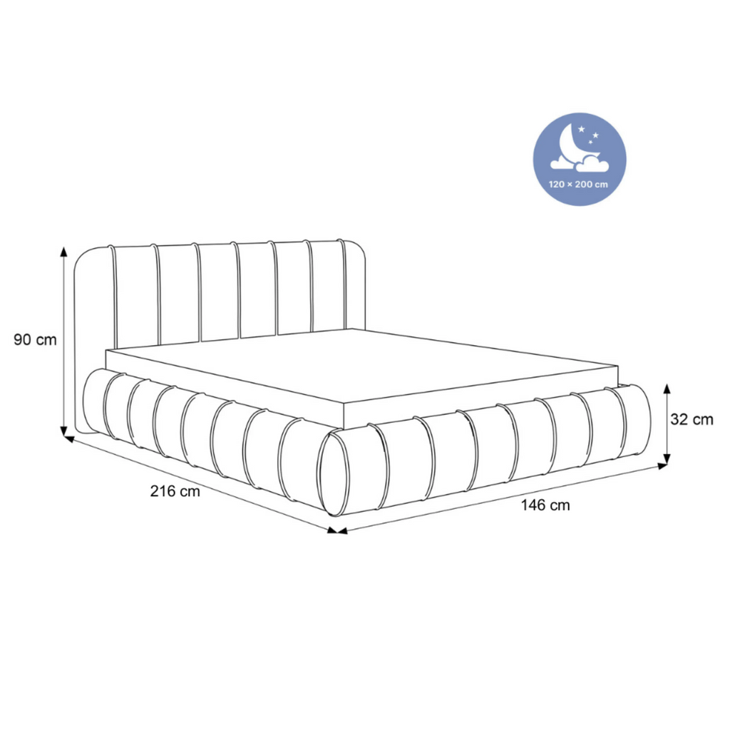 Łóżko tapicerowane LUMIÈRE Roll SLIM - Tkanina Dream Velvet