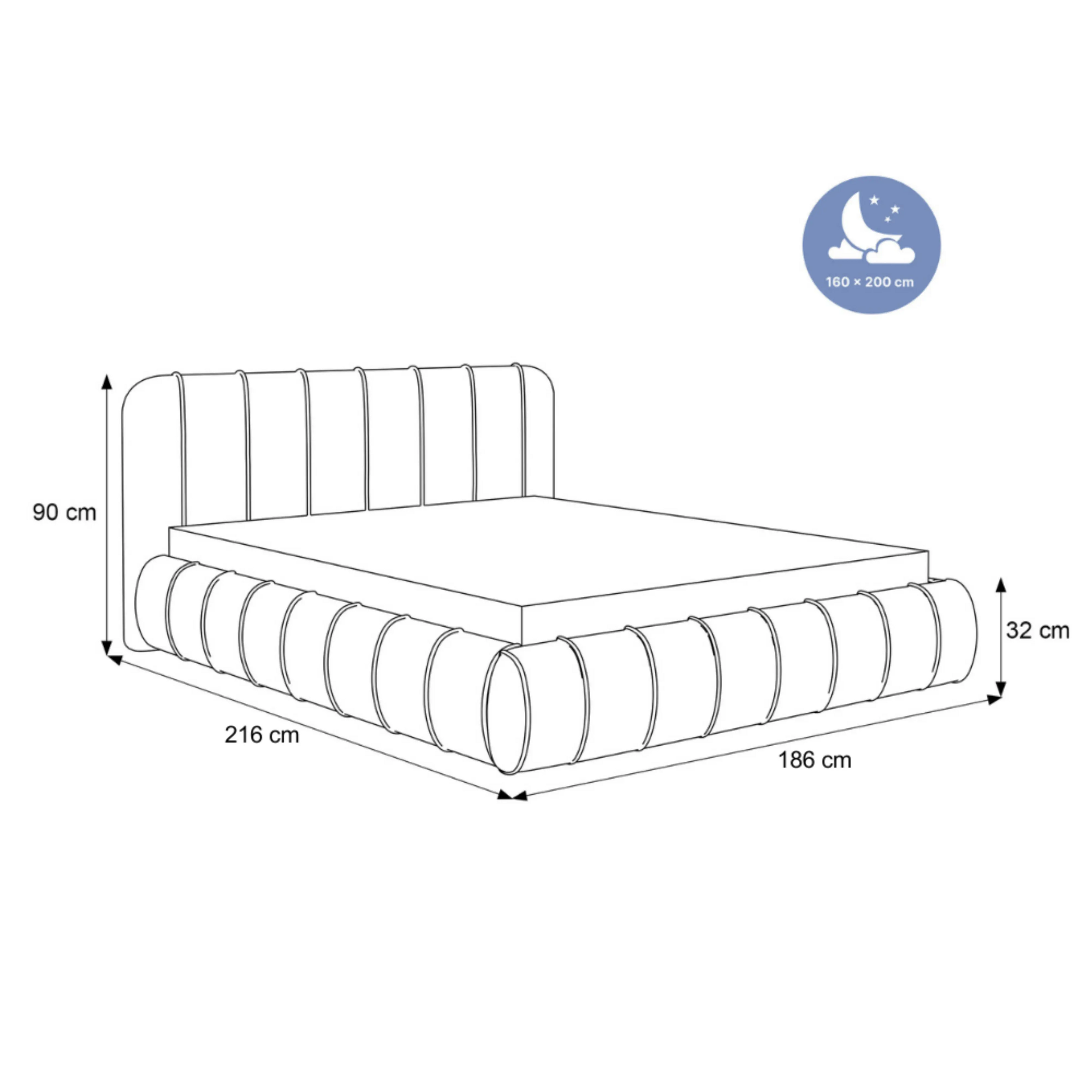 Łóżko tapicerowane LUMIÈRE Roll SLIM - Tkanina Dream Velvet