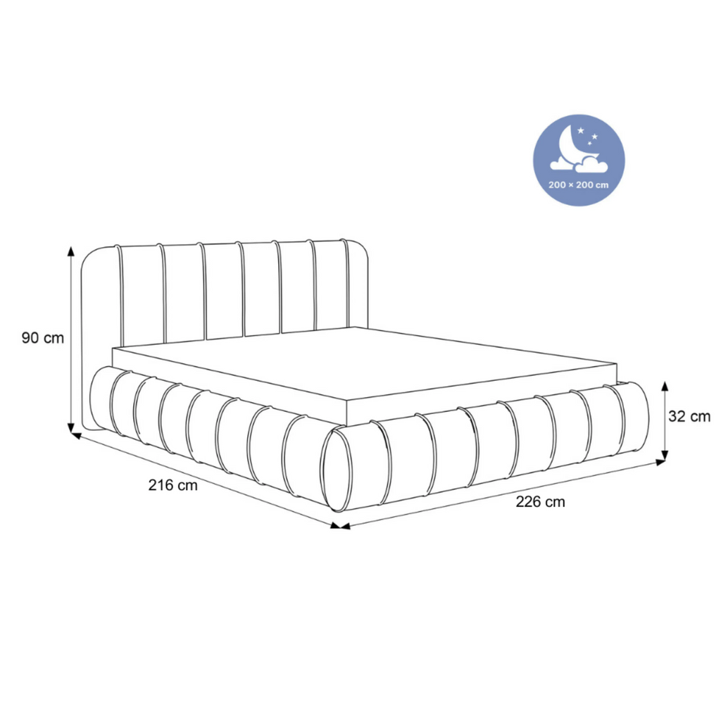 Łóżko tapicerowane LUMIÈRE Roll SLIM - Tkanina Dream Velvet