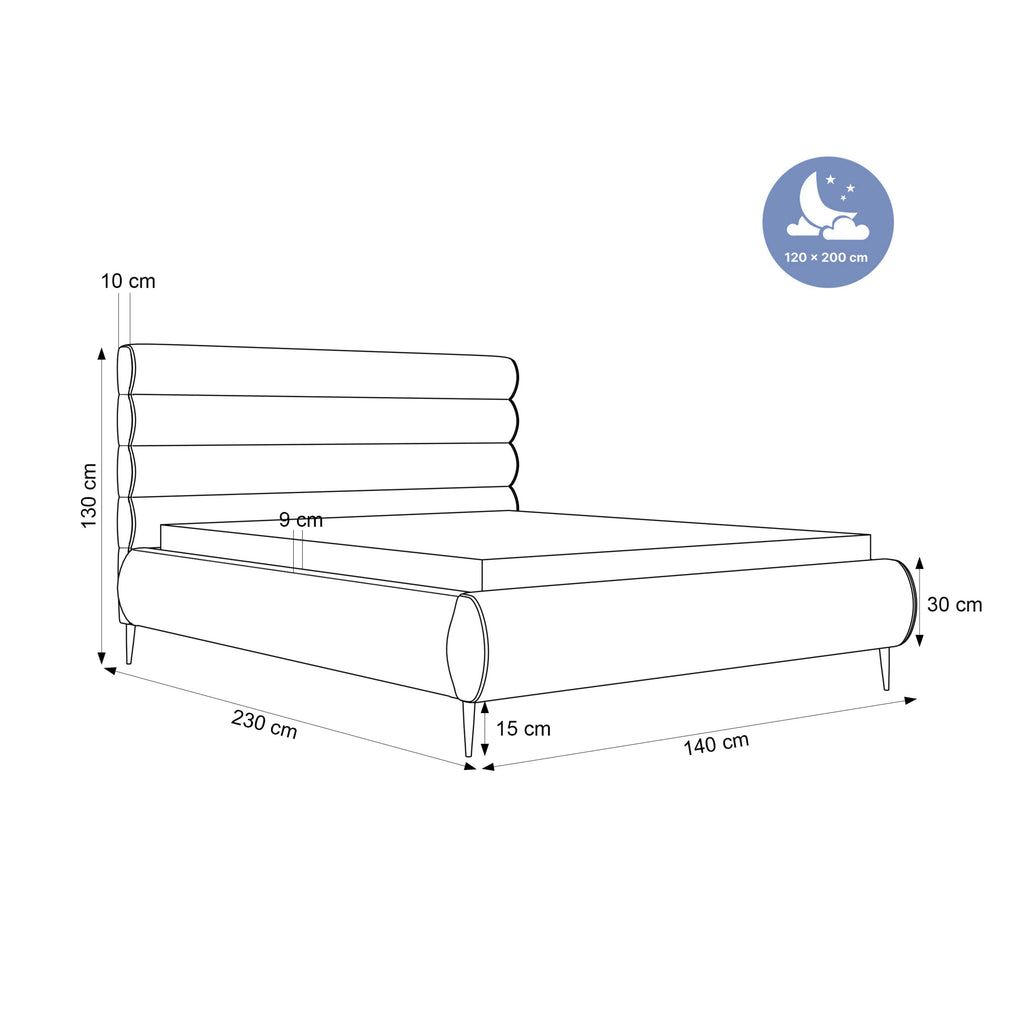 Łóżko tapicerowane VELARO SOFT ROLL AIR na nóżkach 120–200x200