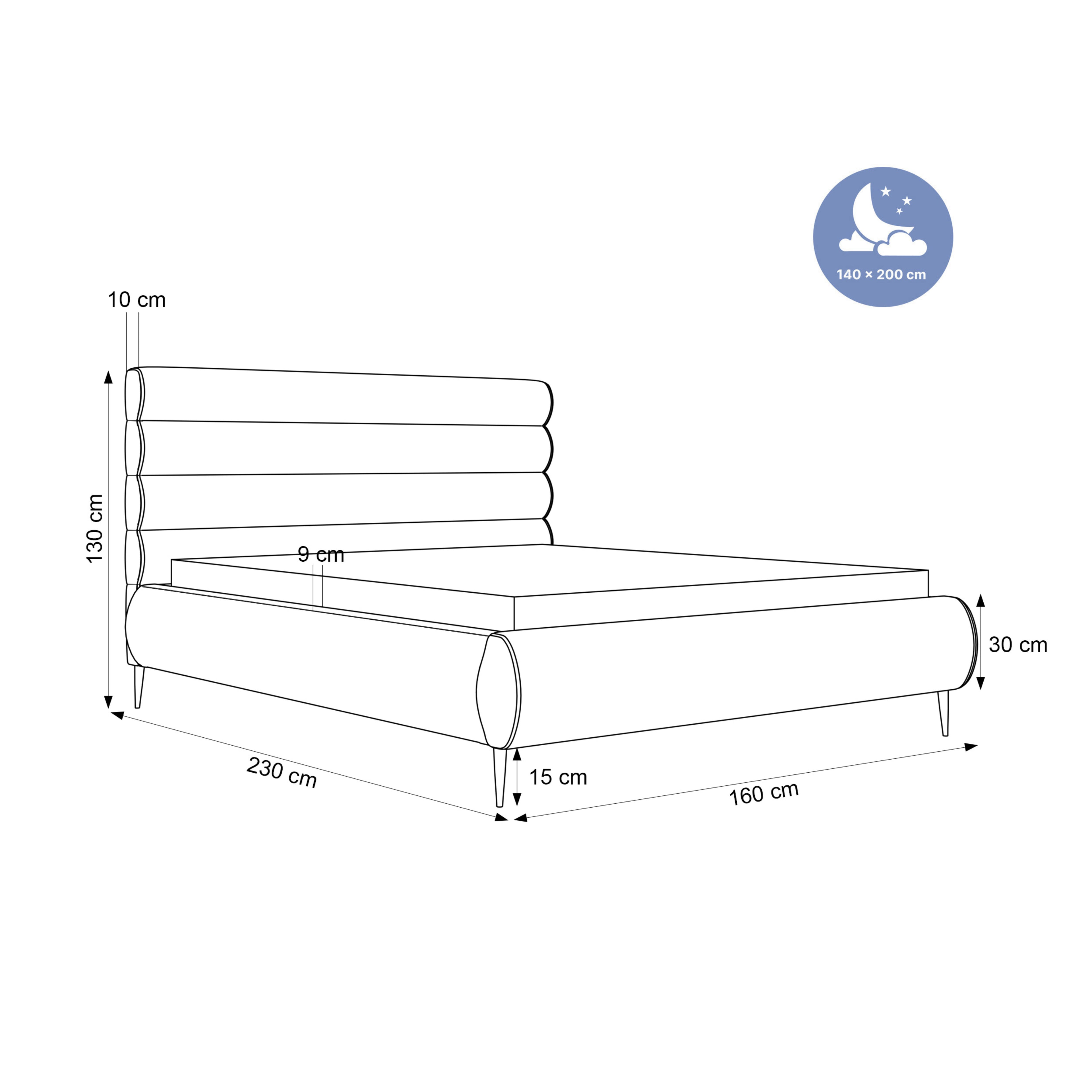 Łóżko tapicerowane VELARO SOFT ROLL AIR na nóżkach 120–200x200
