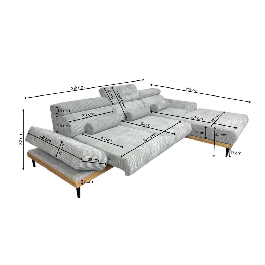 Narożnik 316 cm Jasno Szary nowoczesny Montero Soft Lounge z el.funkcją wysuwu siedziska