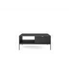 Stolik kawowy LUMI 1S – 104 cm, czarny, ryflowany front, czarne nóżki