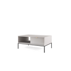 Stolik kawowy LUMI 1S – 104 cm, szary, ryflowany front, czarne nóżki