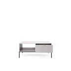 Stolik kawowy LUMI 1S – 104 cm, szary, ryflowany front, czarne nóżki