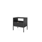 Stolik nocny LUMI 1S – 54 cm, czarny, ryflowany front, czarne nóżki