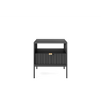 Stolik nocny LUMI 1S – 54 cm, czarny, ryflowany front, czarne nóżki