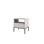 Stolik nocny LUMI 1S – 54 cm, szary, ryflowany front, czarne nóżki