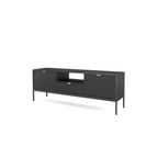 Szafka RTV LUMI 154 cm – czarna, ryflowane fronty, czarne nóżki