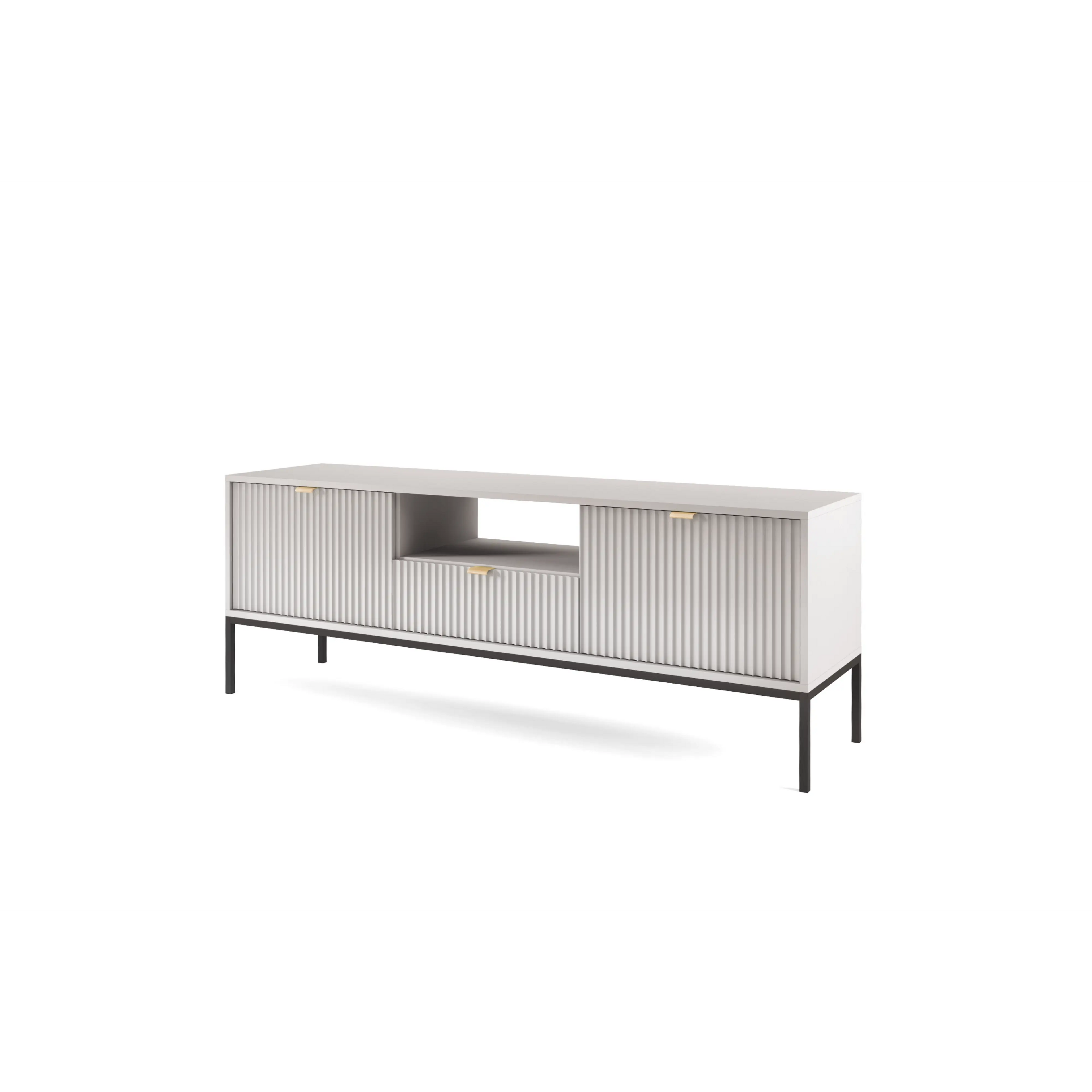 Szafka RTV LUMI 154 cm – szara, ryflowane fronty, czarne nóżki
