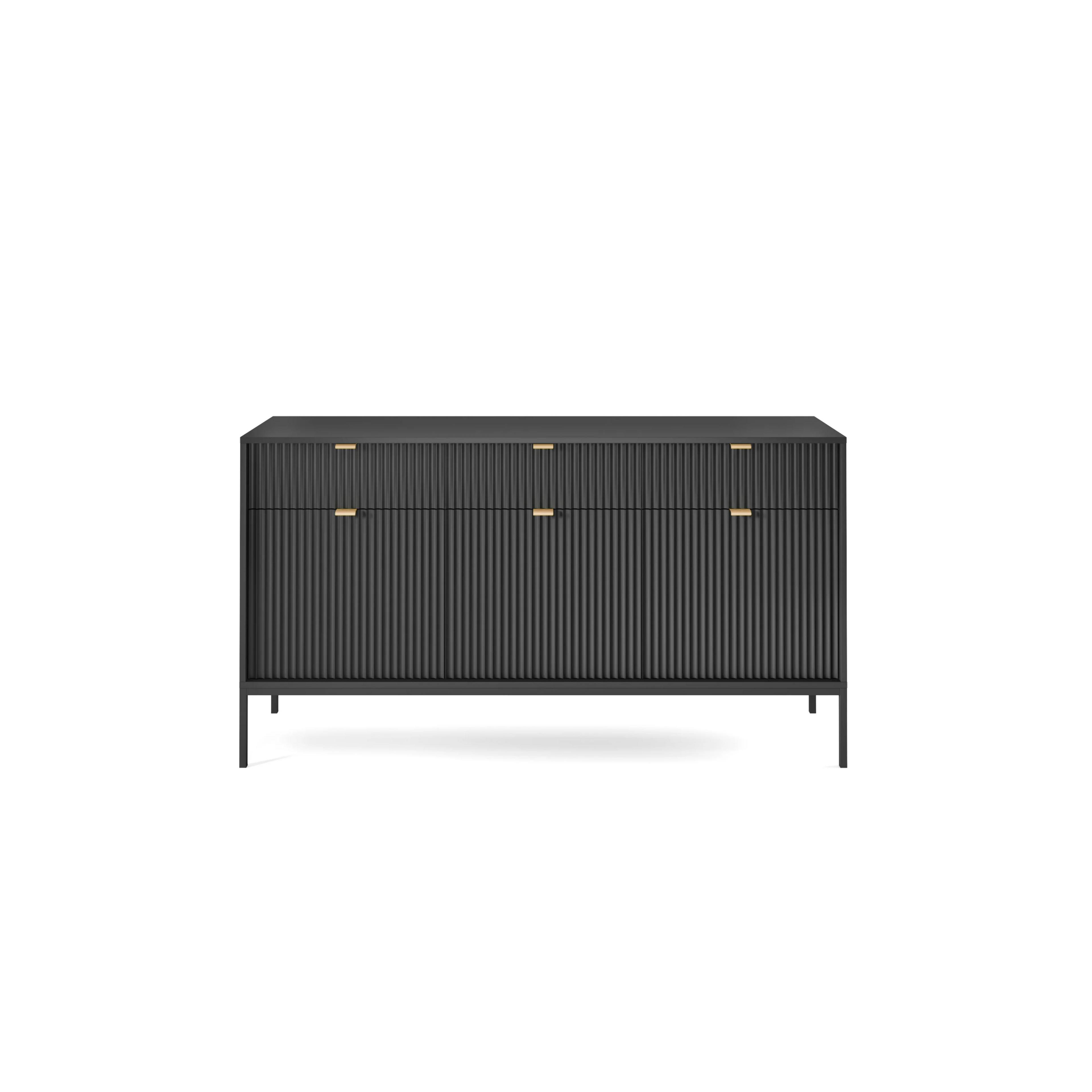 Komoda LUMI 3D – 154 cm, czarna, ryflowane fronty, czarne nóżki