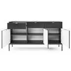 Komoda LUMI 3D – 154 cm, czarna, ryflowane fronty, czarne nóżki