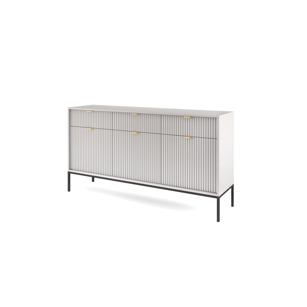 Komoda LUMI 3D – 154 cm, szara, ryflowane fronty, czarne nóżki