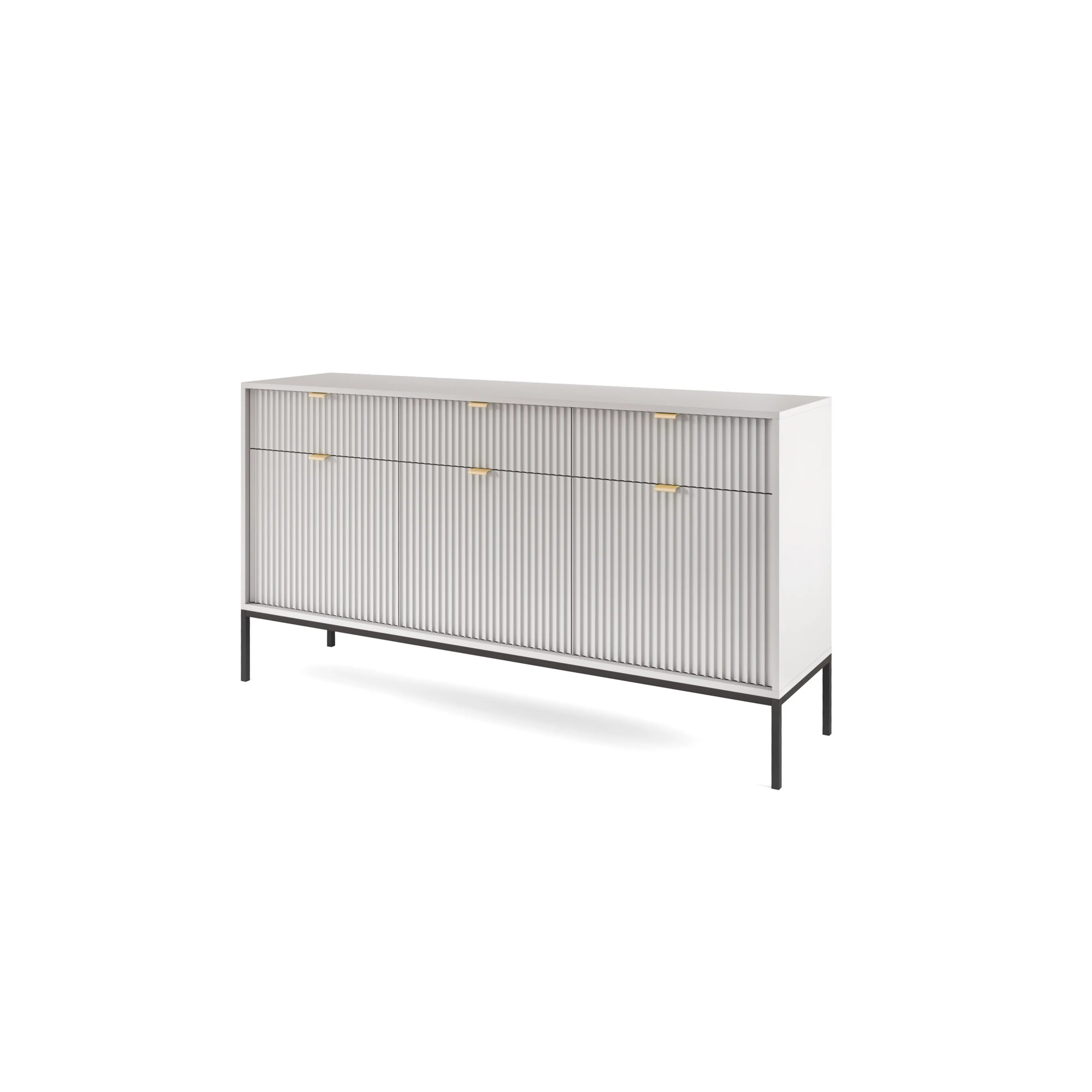 Komoda LUMI 3D – 154 cm, szara, ryflowane fronty, czarne nóżki