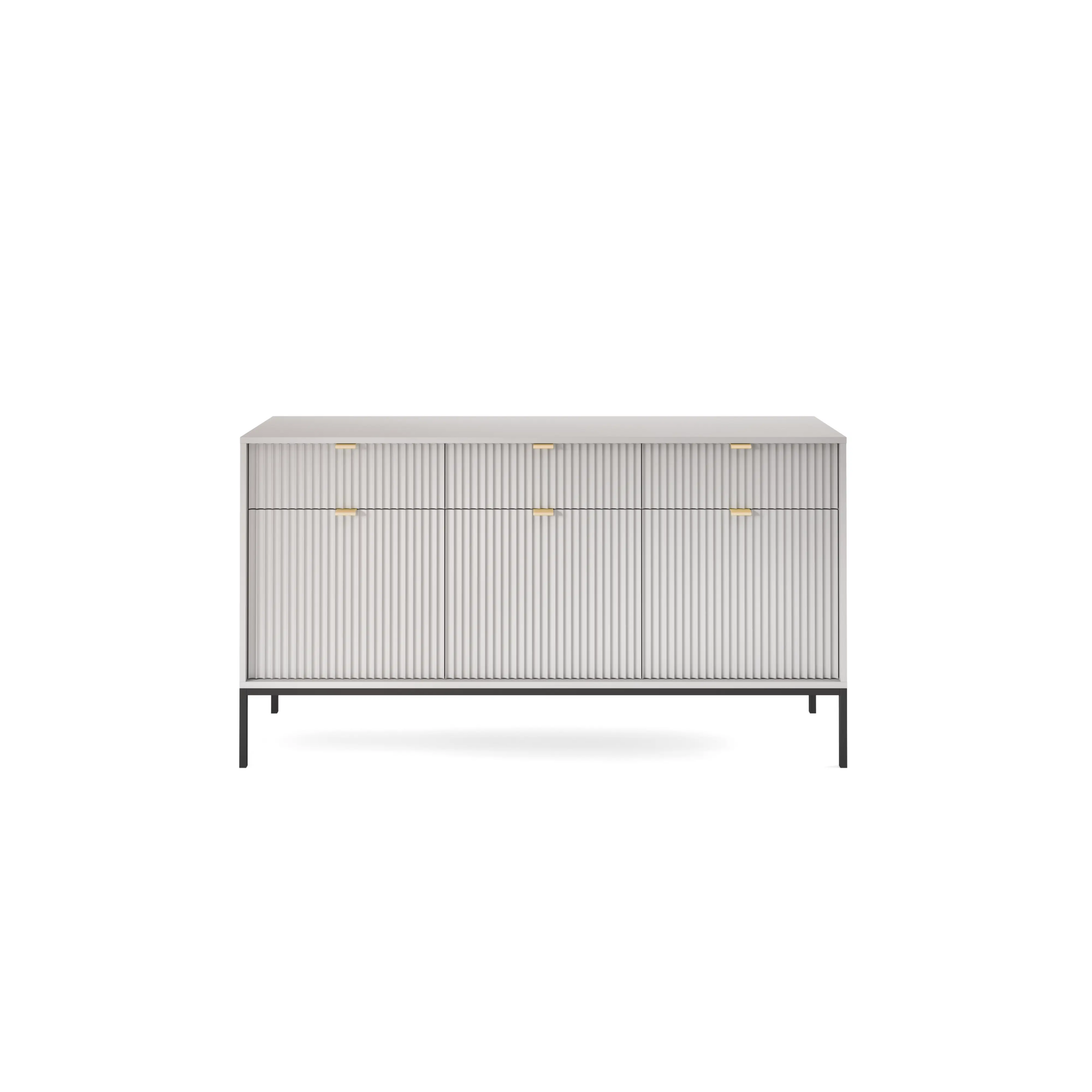 Komoda LUMI 3D – 154 cm, szara, ryflowane fronty, czarne nóżki