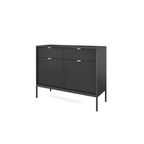 Komoda LUMI 2D2S – 104 cm, czarna, ryflowane fronty, czarne nóżki