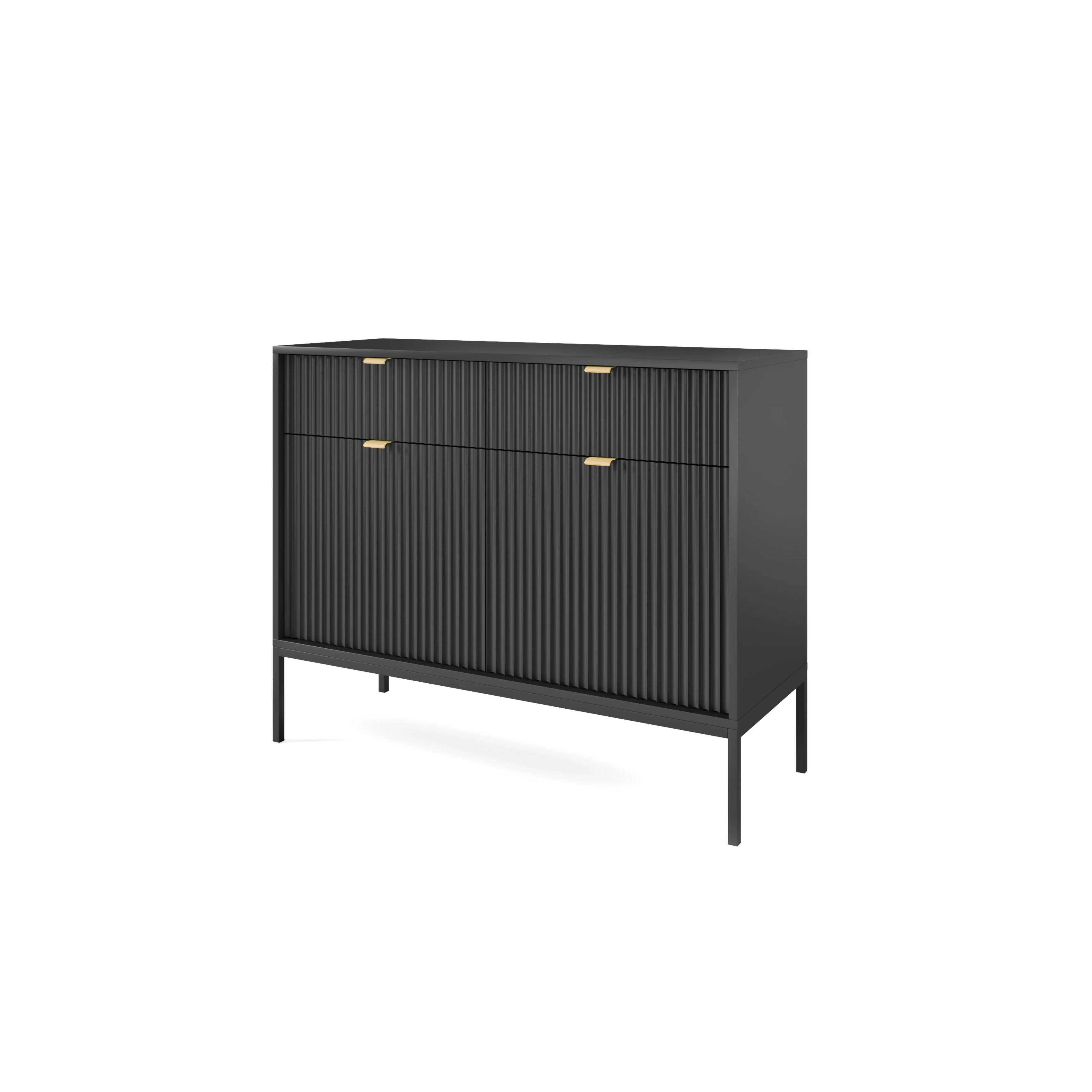 Komoda LUMI 2D2S – 104 cm, czarna, ryflowane fronty, czarne nóżki
