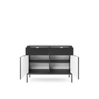 Komoda LUMI 2D2S – 104 cm, czarna, ryflowane fronty, czarne nóżki