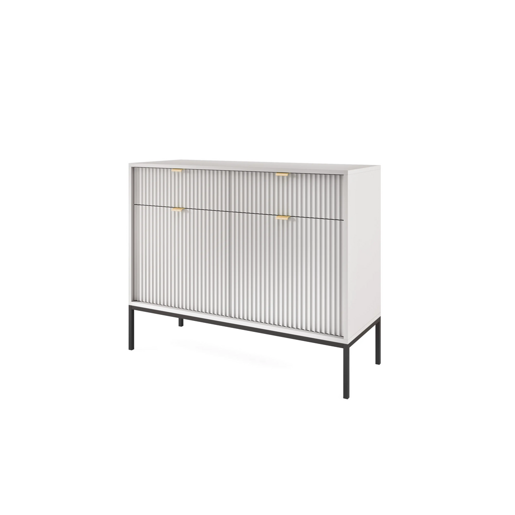 Komoda LUMI 2D2S – 104 cm, szara, ryflowane fronty, czarne nóżki