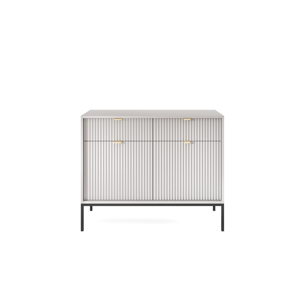 Komoda LUMI 2D2S – 104 cm, szara, ryflowane fronty, czarne nóżki