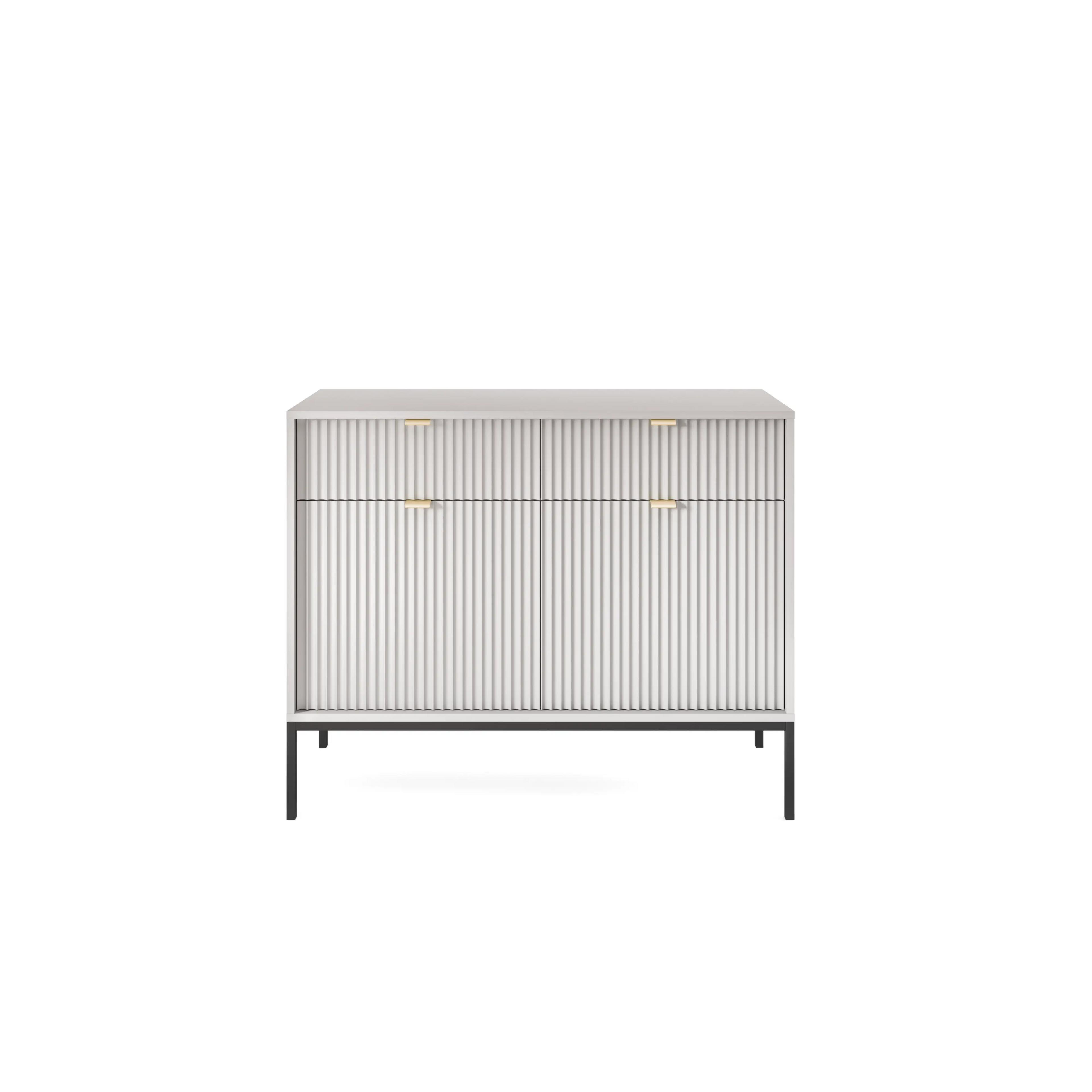 Komoda LUMI 2D2S – 104 cm, szara, ryflowane fronty, czarne nóżki