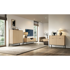 Komoda LUMI 2D2S – 104 cm, dąb Vicenza, ryflowane fronty, czarne nóżki