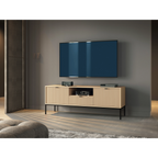 Szafka RTV LUMI 154 cm – dąb Vicenza, ryflowane fronty, czarne nóżki