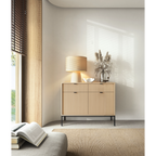 Komoda LUMI 2D2S – 104 cm, dąb Vicenza, ryflowane fronty, czarne nóżki