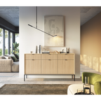 Komoda LUMI 3D – 154 cm, dąb Vicenza, ryflowane fronty, czarne nóżki