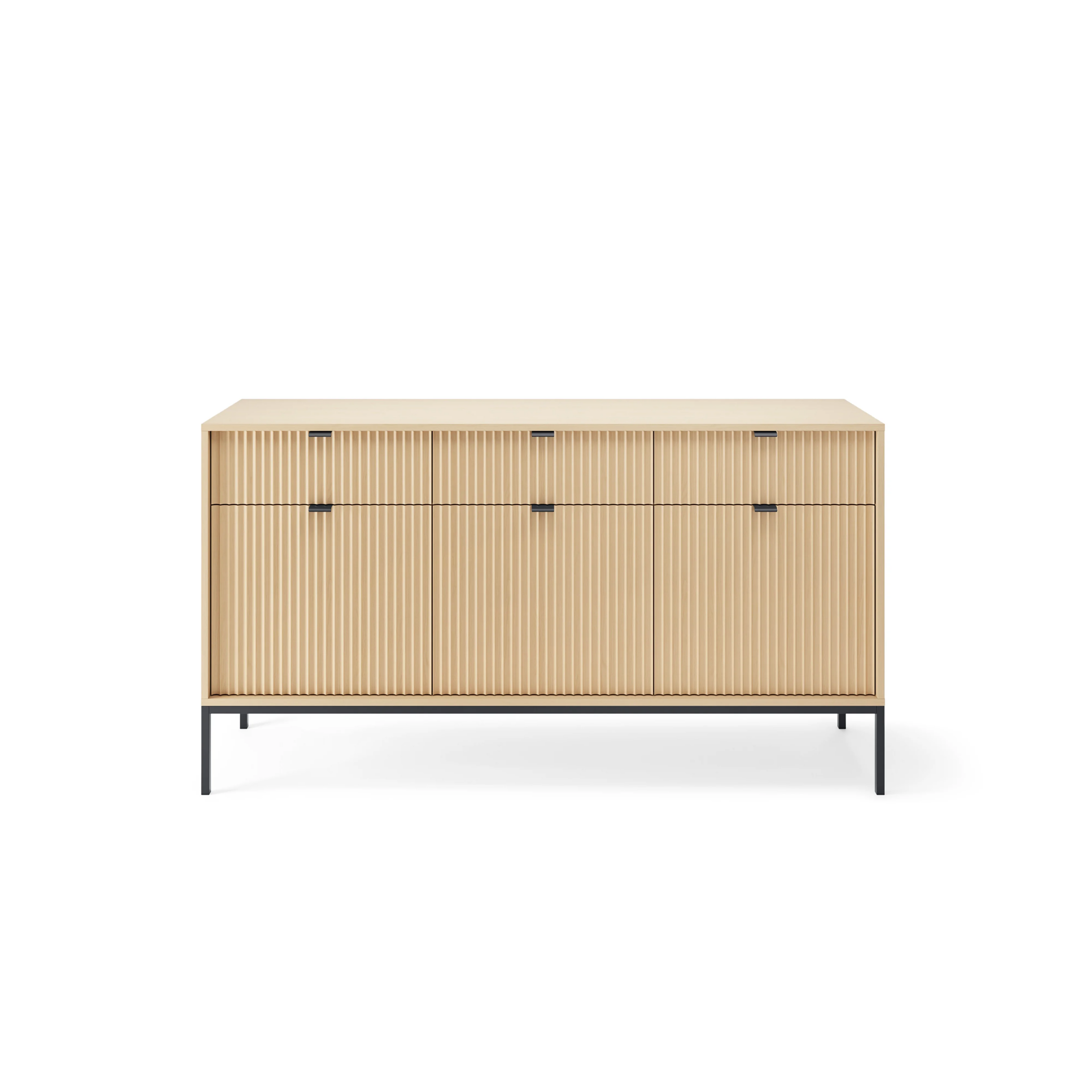 Komoda LUMI 3D – 154 cm, dąb Vicenza, ryflowane fronty, czarne nóżki