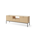 Szafka RTV LUMI 154 cm – dąb Vicenza, ryflowane fronty, czarne nóżki