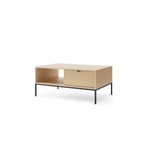 Stolik kawowy LUMI 1S – 104 cm, dąb Vicenza, ryflowany front, czarne nóżki