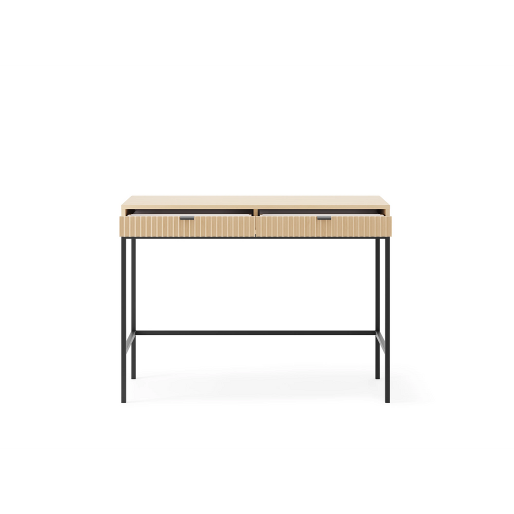 Toaletka LUMI 2S – 104 cm, dąb Vicenza, ryflowane fronty, czarne nóżki