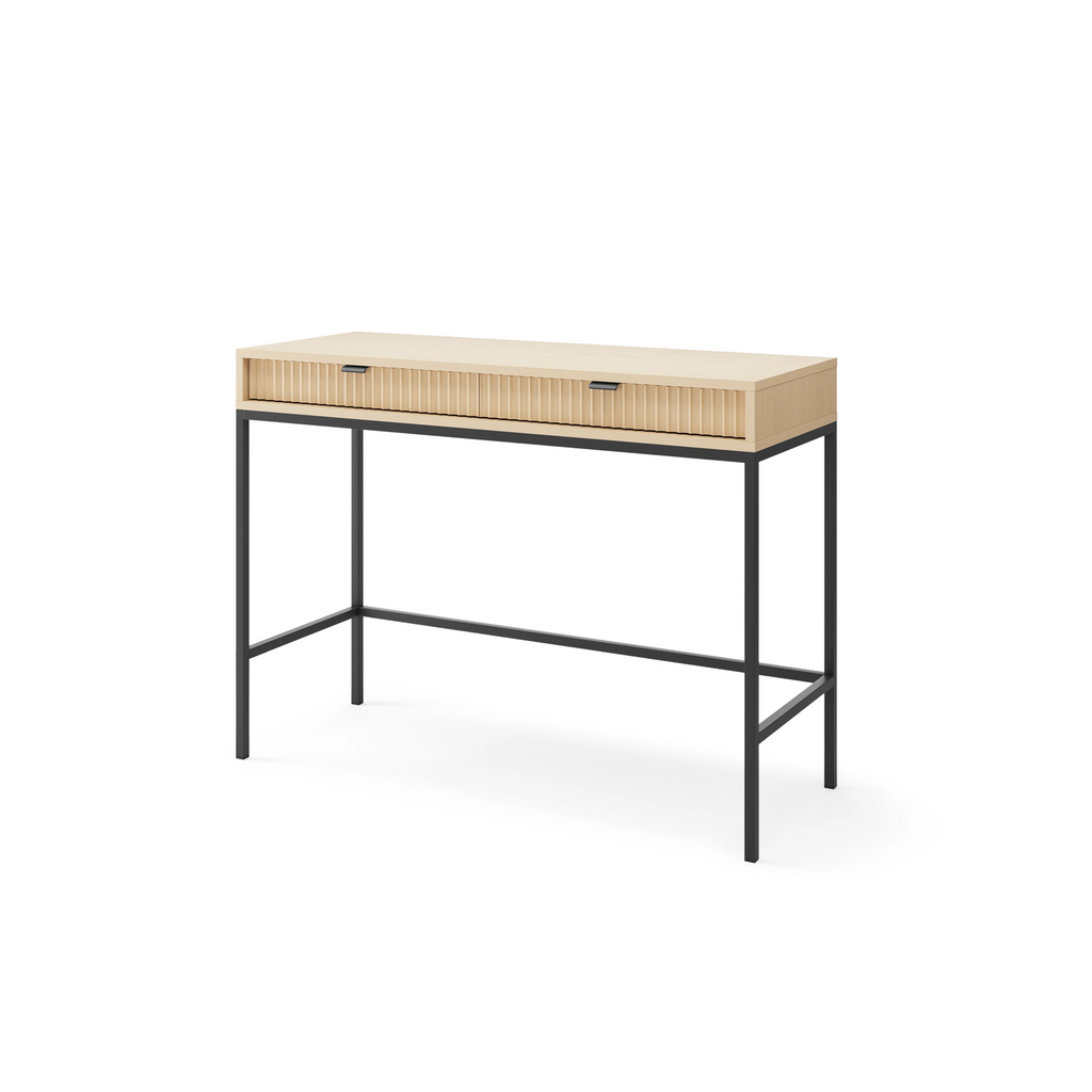 Toaletka LUMI 2S – 104 cm, dąb Vicenza, ryflowane fronty, czarne nóżki