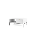 Stolik kawowy LUMI 1S – 104 cm, biały, ryflowany front, czarne nóżki