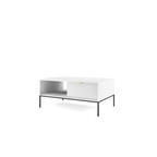 Stolik kawowy LUMI 1S – 104 cm, biały, ryflowany front, czarne nóżki