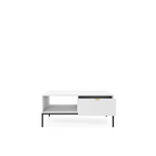 Stolik kawowy LUMI 1S – 104 cm, biały, ryflowany front, czarne nóżki