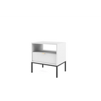 Stolik nocny LUMI 1S – 54 cm, biały, ryflowany front, czarne nóżki