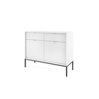 Komoda LUMI 2D2S – 104 cm, biała, ryflowane fronty, czarne nóżki