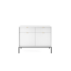 Komoda LUMI 2D2S – 104 cm, biała, ryflowane fronty, czarne nóżki