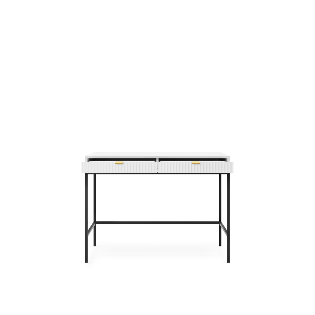 Toaletka LUMI 2S – 104 cm, biała, ryflowane fronty, czarne nóżki